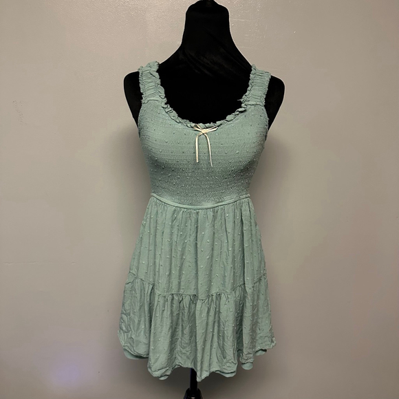 MINE Dresses & Skirts - Women's MINE Green Smocked Tiered Mini Dress with Bow Size medium babydoll fairy